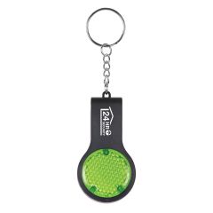 personalized green and black reflector light up whistle keychain with split ring attachment