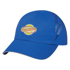 blue mesh hat with embroidered stitching saying orange lite