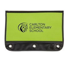 personalized green school pouch with 3 binder holes