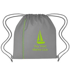 gray reversible drawstring bag with green trim and an imprint saying key west marine club