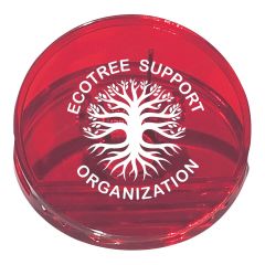 red translucent round food clip with an imprint saying ecotree support organization