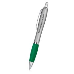 Silver pen with green grip and an imprint saying waterbridge financial group