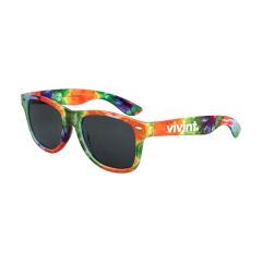 Personalized tie dye sunglasses with imprint on left side