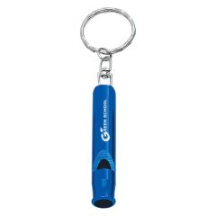 personalized blue whistle key ring with imprint on front