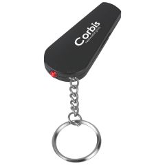 personalized black safety light and whistle keychain with split ring attachment
