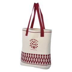 white a maroon tote bag with maroon handles and an imprint saying Ashcroft marketing group