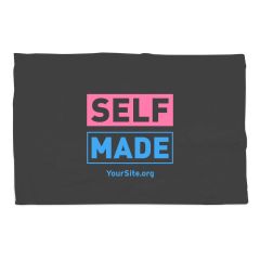 black rally towel with an imprint saying self made in pink and blue and yoursite.org text below