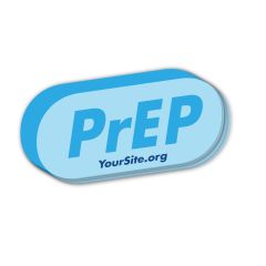 a sticker of a pill that says prep and yoursite.org text below