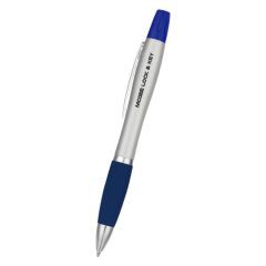 blue highlighter pen with clip and an imprint saying mcgee lock & key