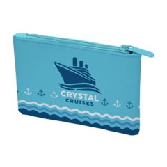a teal small pouch with an imprint saying Crystal Cruises