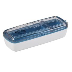 personalized blue and white snack container with lid