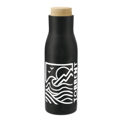 black stainless steel bottle with screwable lid and an imprint saying torrent