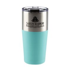 aqua stainless steel tumbler with a clear lid and an imprint saying Safety Harbor Resort And Spa On Tampa Bay