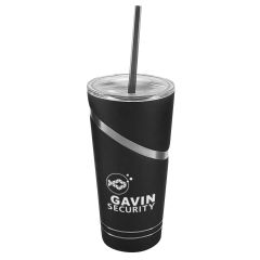 black stainless steel tumblers with a clear lid and an imprint saying Gavin Security