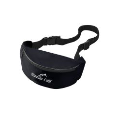 personalized black fanny pack with zippered compartment and an imprint saying mountain lodge