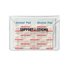 personalized red first aid pack with imprint on front