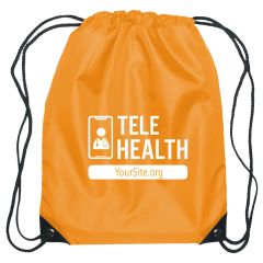orange drawstring bag with an imprint saying tele health and yoursite.org text below