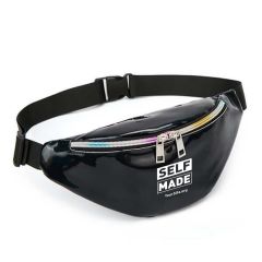 black fanny pack with an imprint saying self made and text below saying yoursite.org
