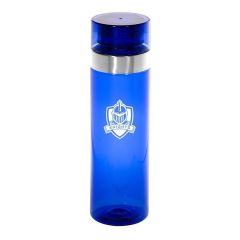 a blue plastic bottle with a matching color lid and an imprint saying Knights
