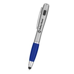 silver aluminum stylus pen with metallic trim and an imprint saying Cheveux