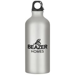 silver aluminum bottle  with a black screwable top and an imprint saying Beazer Homes