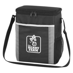two-tone lunch bag with carrying strap and mesh pocket