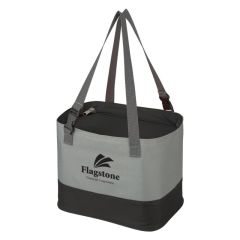 Gray and black lunch bag with adjustable straps and zippered main compartment