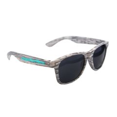 white wood tone sunglasses with an imprint saying cognitive films