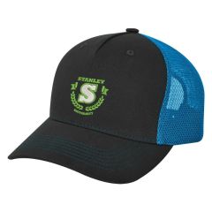 red trucker hat with embroidered stitching saying stanley university