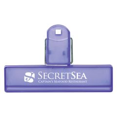 translucent purple food clip with an imprint saying secret sea captain's seafood restaurant