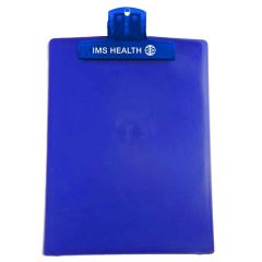 blue translucent clipboard with an imprint on clip saying IMS Health
