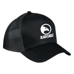 black trucker hat with an imprint saying black eagle