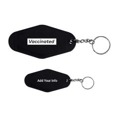 black keychain tag with an imprint saying vaccinated on one side and add your info on the other