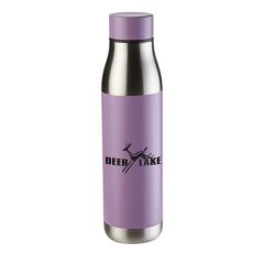 lavender stainless steel bottle with an imprint saying deer lake