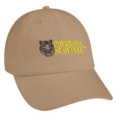 personalized khaki hat with embroidered stitching saying predator survival