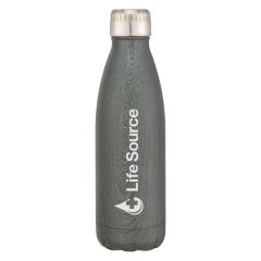gray stainless steel bottle with a silver top and an imprint saying LifeSource