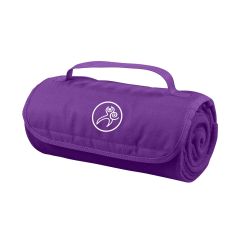 purple roll up blanket with whole woman's health logo imprint on the flap