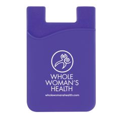 purple cell phone wallet with an imprint on the front saying whole woman's health