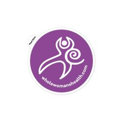 Round sticker that has the Whole Womans health logo on it with wholewomanshealth.com text below