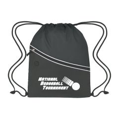 personalized drawstring bag with front zippered pocket and earbud slot