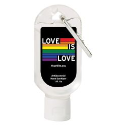 Gay Pride Love Is Love Hand Sanitizer Carabiner - 1 Oz.