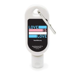 Trans Love Is Love Sunscreen Carabiner - 1.8 Oz.